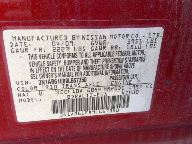 3N1AB61E89L667350 - 2009 NISSAN SENTRA 2.0 RED photo 10