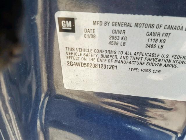 2G4WD582081201281 - 2008 BUICK LACROSSE C BLUE photo 10