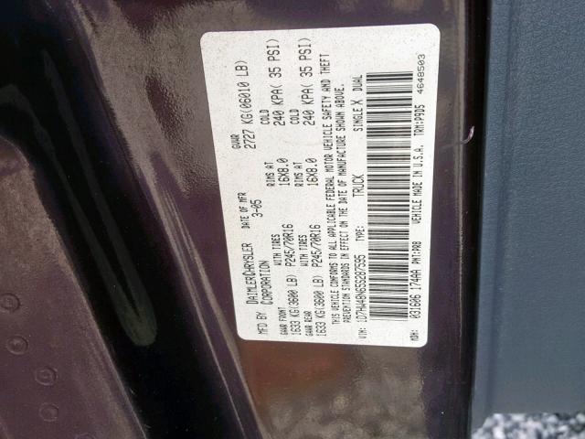 1D7HW48N65S287595 - 2005 DODGE DAKOTA QUA MAROON photo 10