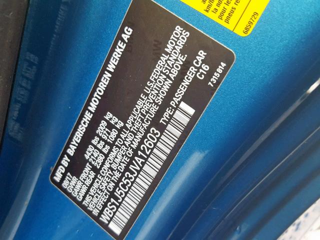 WBS1J5C53JVA12603 - 2018 BMW M2 BLUE photo 10