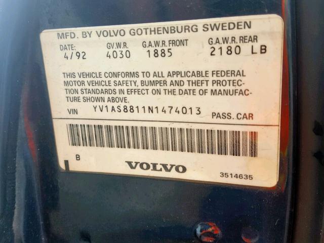 YV1AS8811N1474013 - 1992 VOLVO 240 BASE GREEN photo 10