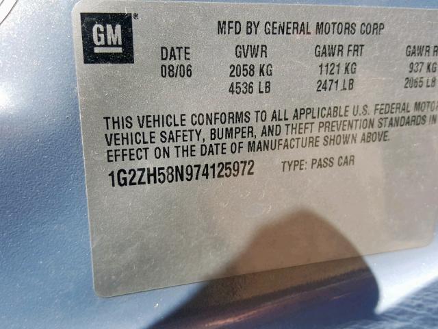 1G2ZH58N974125972 - 2007 PONTIAC G6 GT BLUE photo 10