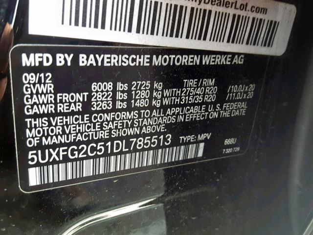 5UXFG2C51DL785513 - 2013 BMW X6 XDRIVE3 BLACK photo 10