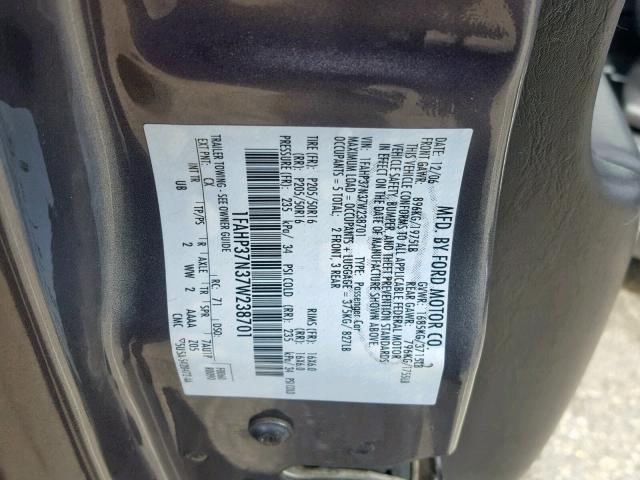 1FAHP37N37W238701 - 2007 FORD FOCUS ZX5 GRAY photo 10