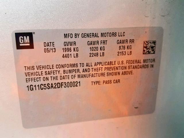 1G11C5SA2DF300021 - 2013 CHEVROLET MALIBU 1LT 银色 照片 10