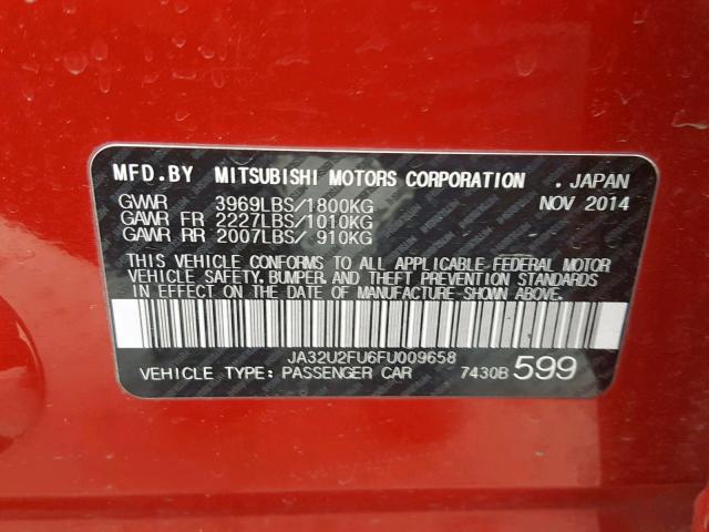 JA32U2FU6FU009658 - 2015 MITSUBISHI LANCER ES RED photo 10