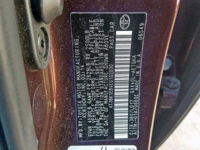 4T1BK1EB4EU102030 - 2014 TOYOTA AVALON BAS PURPLE photo 10