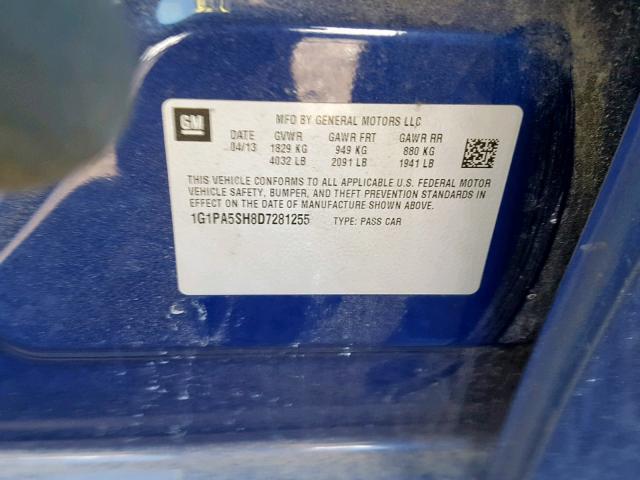 1G1PA5SH8D7281255 - 2013 CHEVROLET CRUZE LS BLUE photo 10