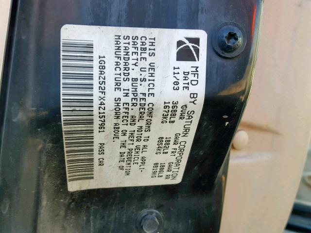 1G8AZ52FX4Z157961 - 2004 SATURN ION LEVEL BEIGE photo 10