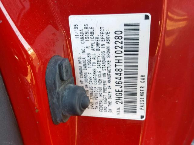 2HGEJ6448TH102280 - 1996 HONDA CIVIC DX RED photo 10