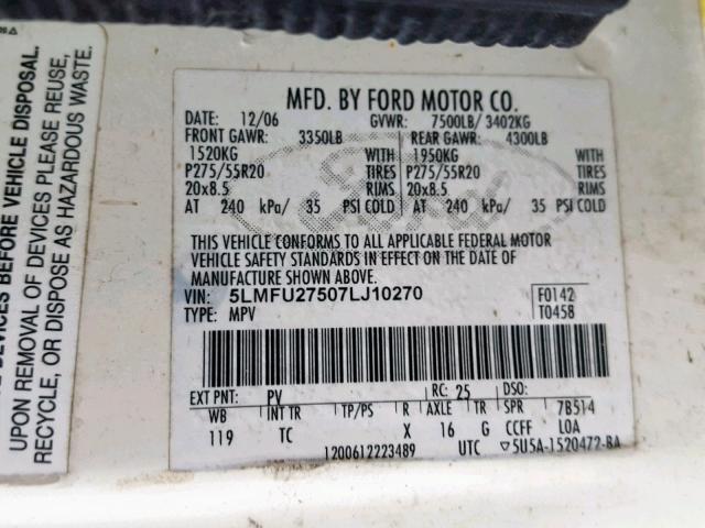 5LMFU27507LJ10270 - 2007 LINCOLN NAVIGATOR Ağ foto 10