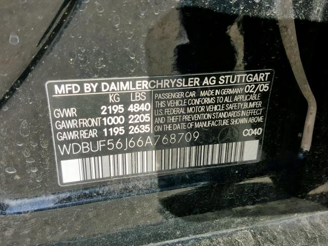 WDBUF56J66A768709 - 2006 MERCEDES-BENZ E 350 BLACK photo 10