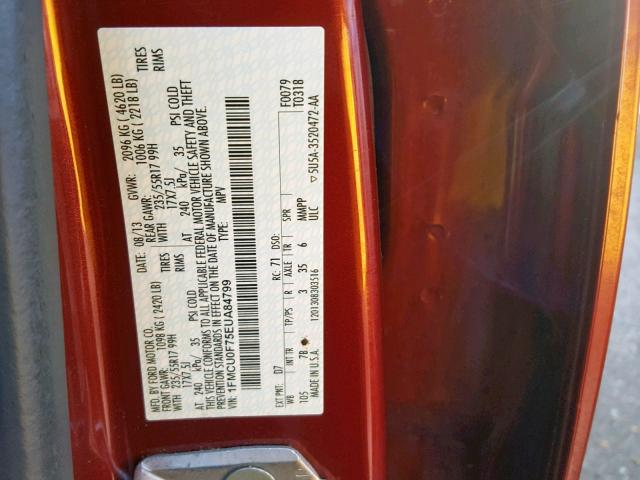 1FMCU0F75EUA84799 - 2014 FORD ESCAPE S RED photo 10