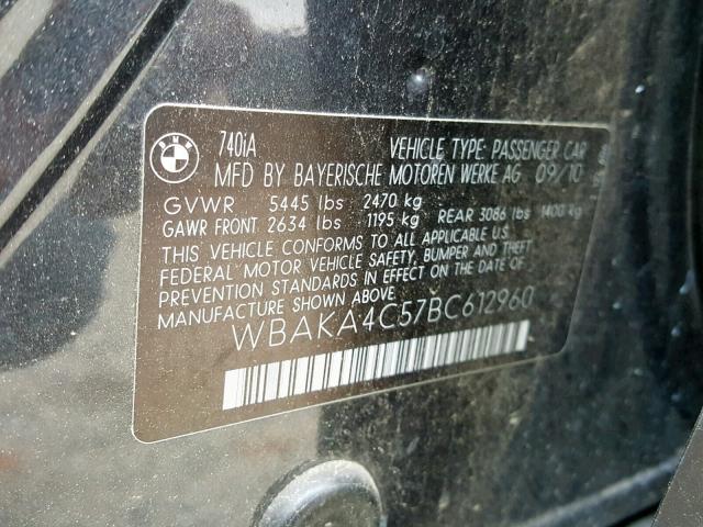 WBAKA4C57BC612960 - 2011 BMW 740 I BLACK photo 10
