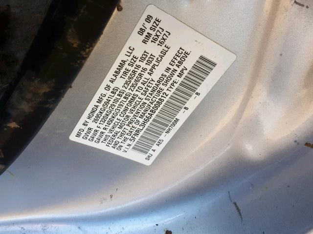 5FNRL3H66AB008812 - 2010 HONDA ODYSSEY EX SILVER photo 10