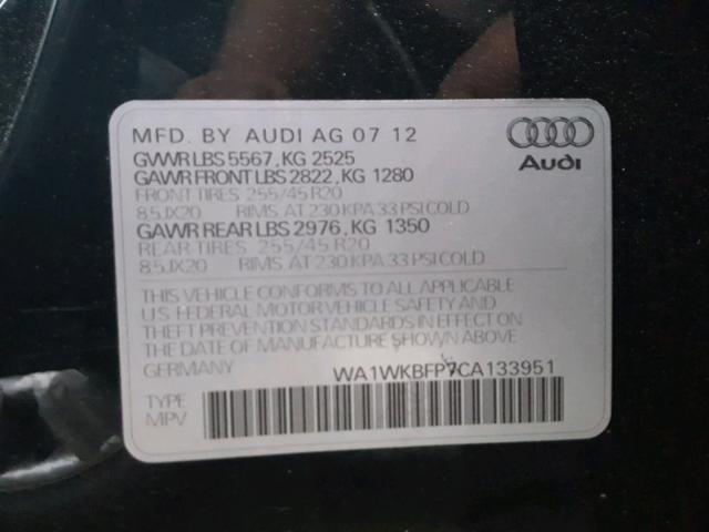 WA1WKBFP7CA133951 - 2012 AUDI Q5 PRESTIG BLACK photo 10