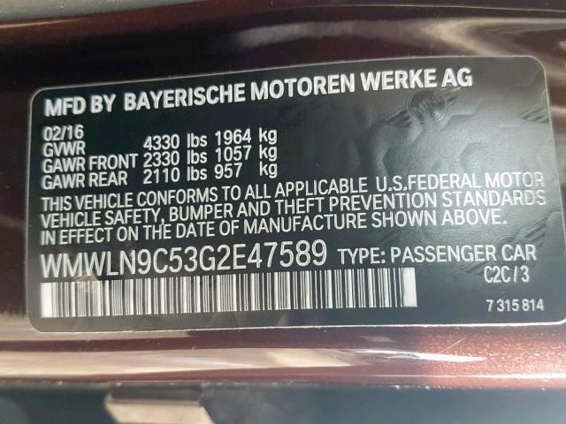 WMWLN9C53G2E47589 - 2016 MINI COOPER S C MAROON photo 10