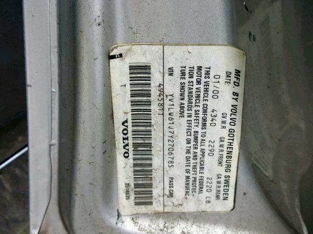 YV1LW61J7Y2706785 - 2000 VOLVO V70 BASE SILVER photo 10