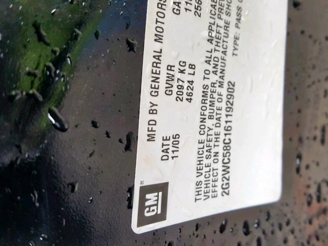 2G2WC58C161192902 - 2006 PONTIAC GRAND PRIX BLACK photo 10