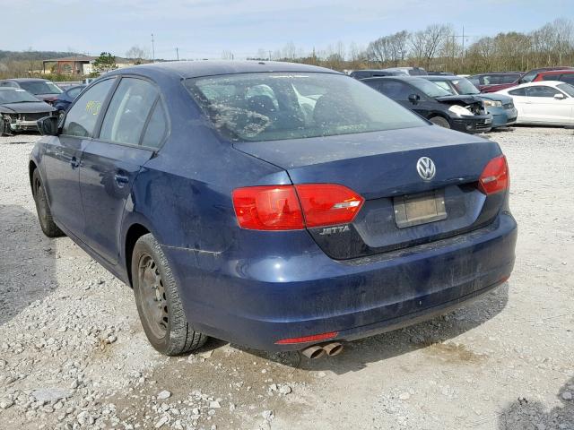 3VW2K7AJ7BM095897 - 2011 VOLKSWAGEN JETTA BASE BLUE photo 3