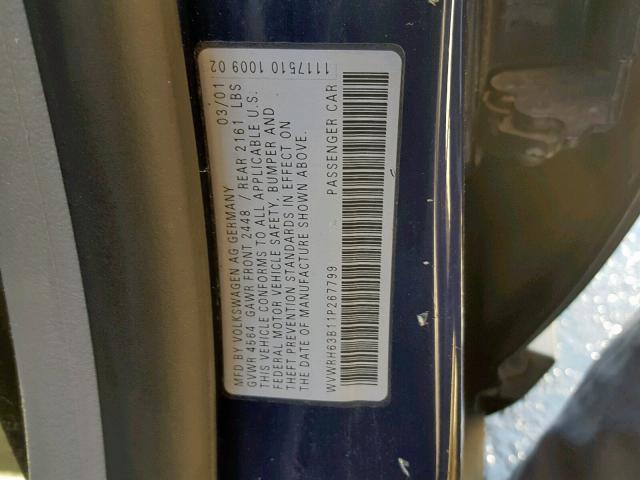 WVWRH63B11P267799 - 2001 VOLKSWAGEN PASSAT GLX 蓝色 照片 10