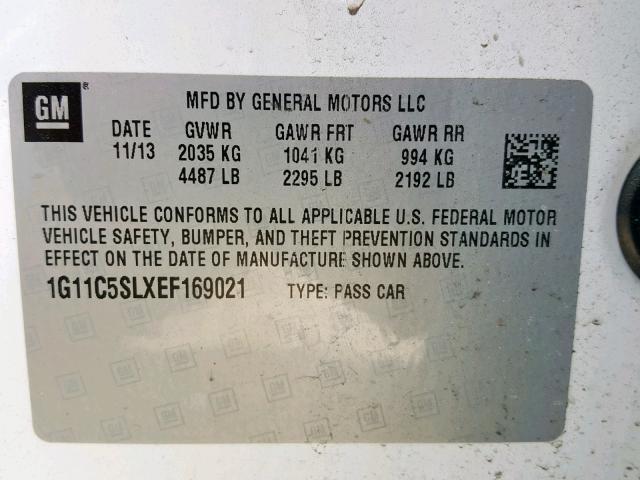 1G11C5SLXEF169021 - 2014 CHEVROLET MALIBU 1LT 白色 照片 10