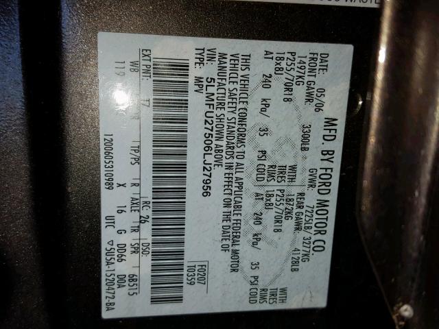 5LMFU27506LJ27956 - 2006 LINCOLN NAVIGATOR BROWN photo 10