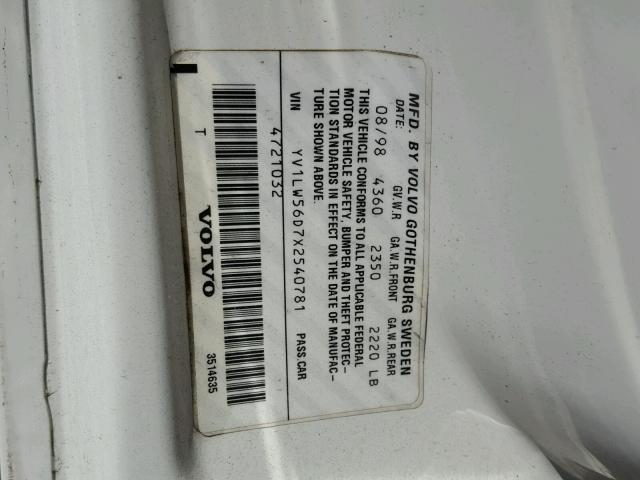 YV1LW56D7X2540781 - 1999 VOLVO V70 GLT WHITE photo 10