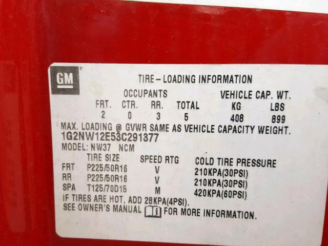 1G2NW12E53C291377 - 2003 PONTIAC GRAND AM G RED photo 10