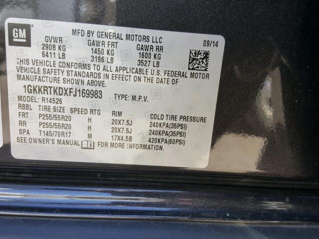 1GKKRTKDXFJ169983 - 2015 GMC ACADIA DEN GRAY photo 10