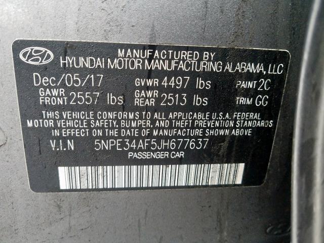 5NPE34AF5JH677637 - 2018 HYUNDAI SONATA SPORT  photo 10