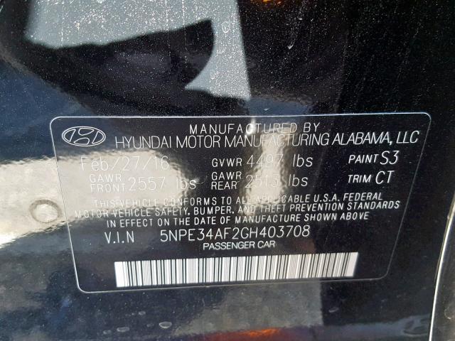 5NPE34AF2GH403708 - 2016 HYUNDAI SONATA SPO BLACK photo 10