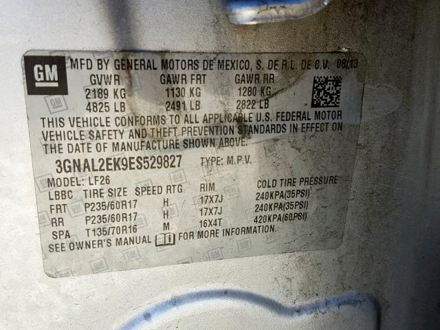 3GNAL2EK9ES529827 - 2014 CHEVROLET CAPTIVA LS 银色 照片 10