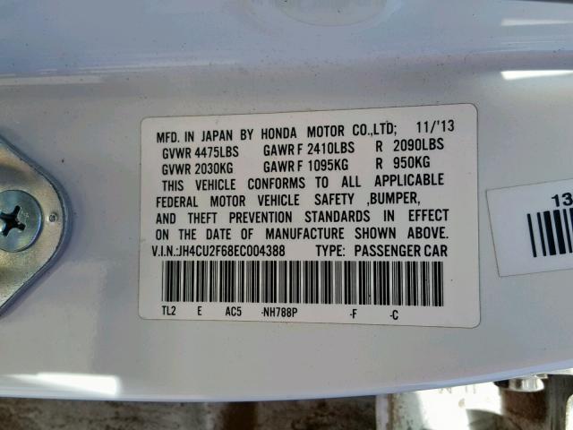 JH4CU2F68EC004388 - 2014 ACURA TSX TECH WHITE photo 10