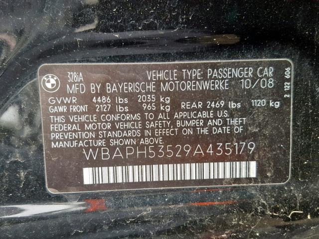 WBAPH53529A435179 - 2009 BMW 328 I SULE BLACK photo 10