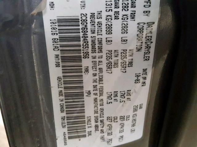 2C8GM68404R551956 - 2004 CHRYSLER PACIFICA GRAY photo 10