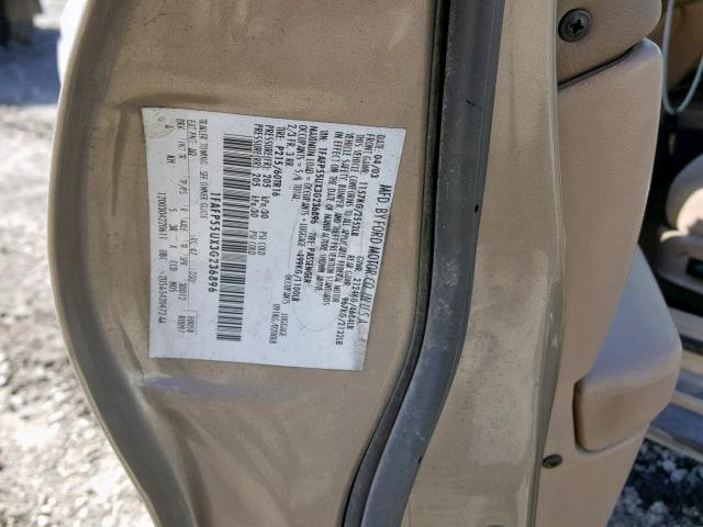 1FAFP55UX3G236896 - 2003 FORD TAURUS SES GOLD photo 10