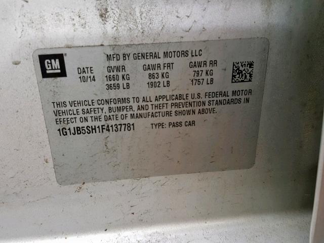 1G1JB5SH1F4137781 - 2015 CHEVROLET SONIC LS SILVER photo 10
