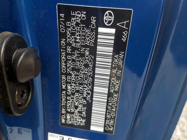 JTKJF5C76F3094572 - 2015 TOYOTA SCION TC ლურჯი ფოტო 10