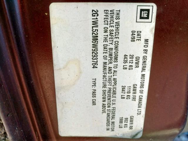 2G1WL52M6W9293764 - 1998 CHEVROLET LUMINA BAS 勃艮第红 照片 10