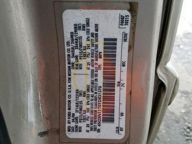 4N2XN11T0YD831370 - 2000 NISSAN QUEST SE GRAY photo 10