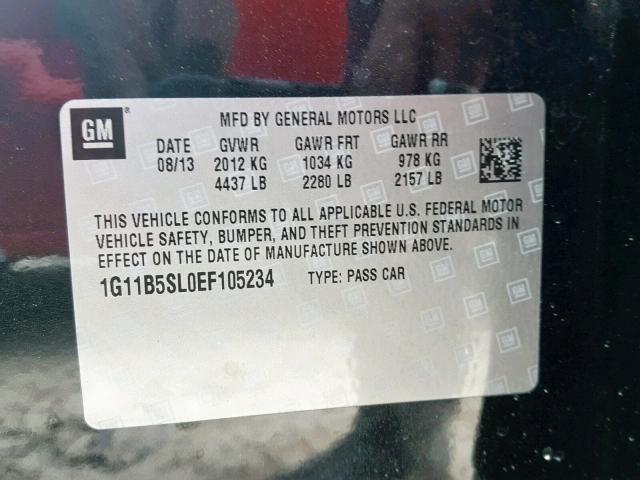 1G11B5SL0EF105234 - 2014 CHEVROLET MALIBU LS BLACK photo 10