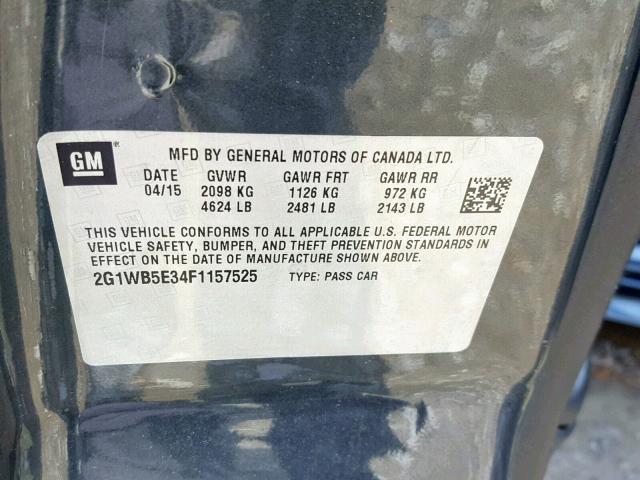 2G1WB5E34F1157525 - 2015 CHEVROLET IMPALA LIM GRAY photo 10