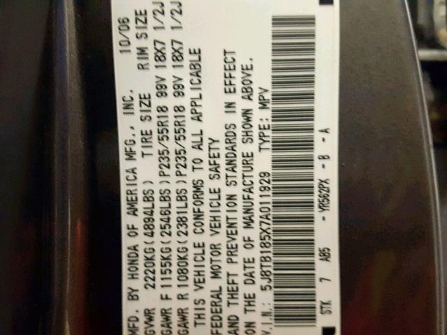 5J8TB185X7A011929 - 2007 ACURA RDX TECHNO SILVER photo 10