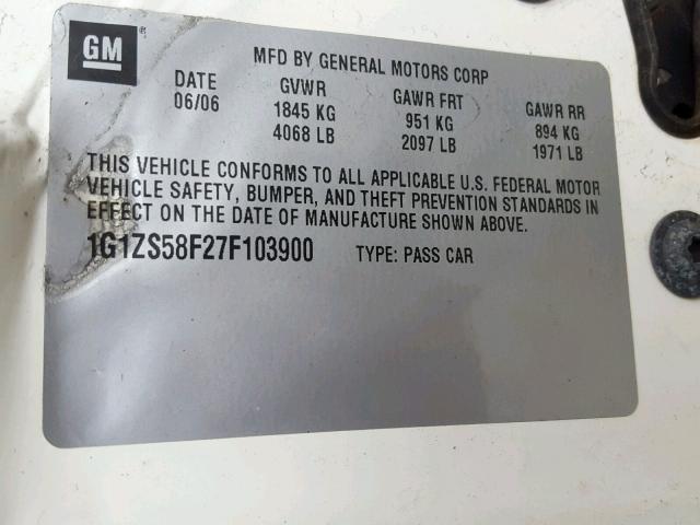 1G1ZS58F27F103900 - 2007 CHEVROLET MALIBU LS WHITE photo 10