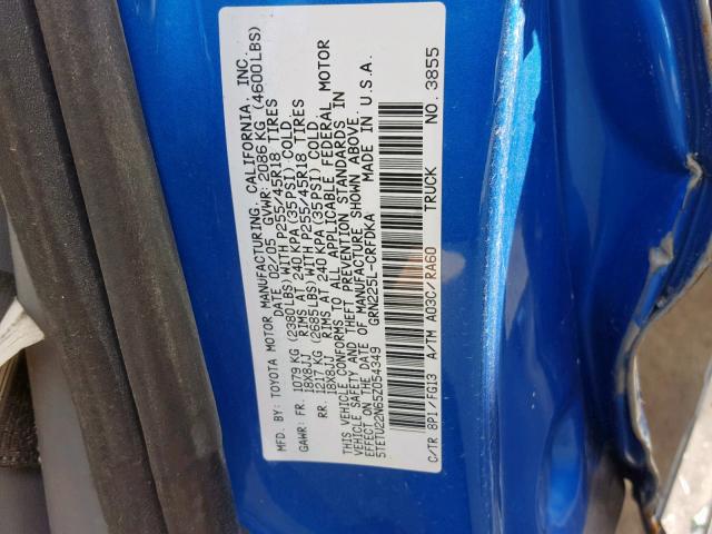 5TETU22N65Z054349 - 2005 TOYOTA TACOMA X-R BLUE photo 10