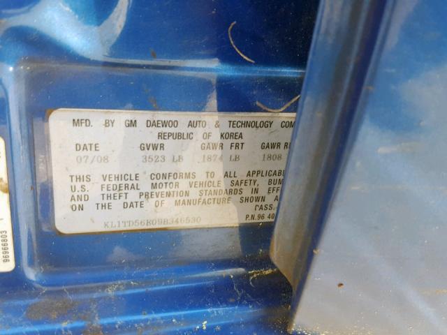 KL1TD56E09B346530 - 2009 CHEVROLET AVEO LS BLUE photo 10