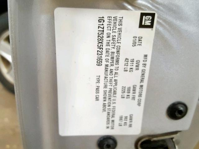 1G1ZT528X5F231659 - 2005 CHEVROLET MALIBU LS SILVER photo 10