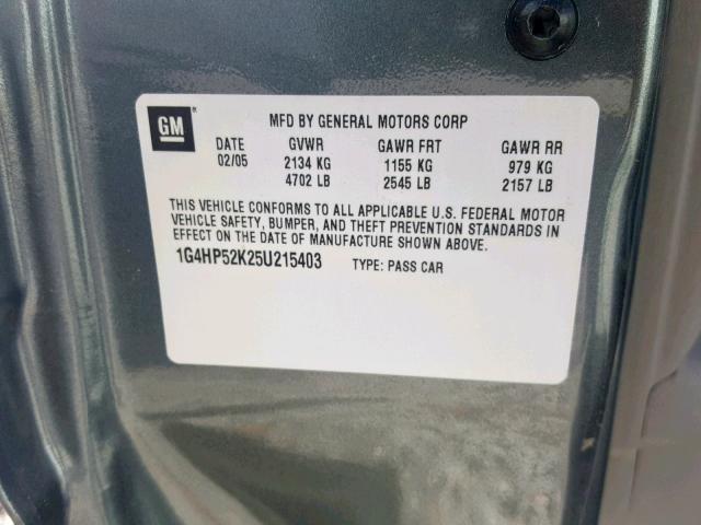 1G4HP52K25U215403 - 2005 BUICK LESABRE CU GRAY photo 10