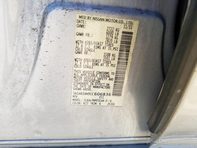 5N1AR1NN9CC606836 - 2012 NISSAN PATHFINDER S  photo 10